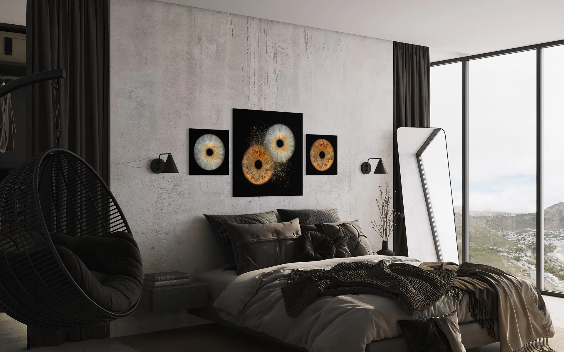 Iris photo wall art as elegant bedroom decor